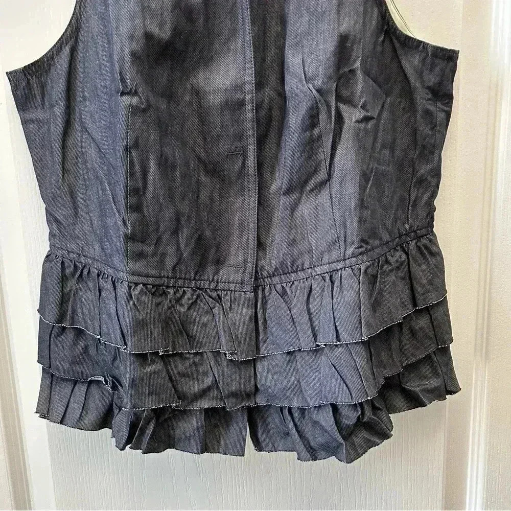Banana Republic Vest Tailored Ruffle Italian Cotton Sleeveless Blue Size 6 NWT - Picture 6 of 16